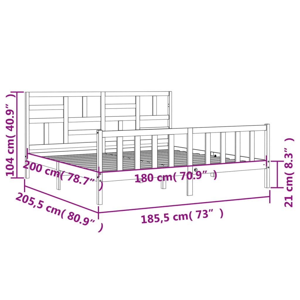 Berkfield Bed Frame with Headboard Black Super King Size Solid Wood