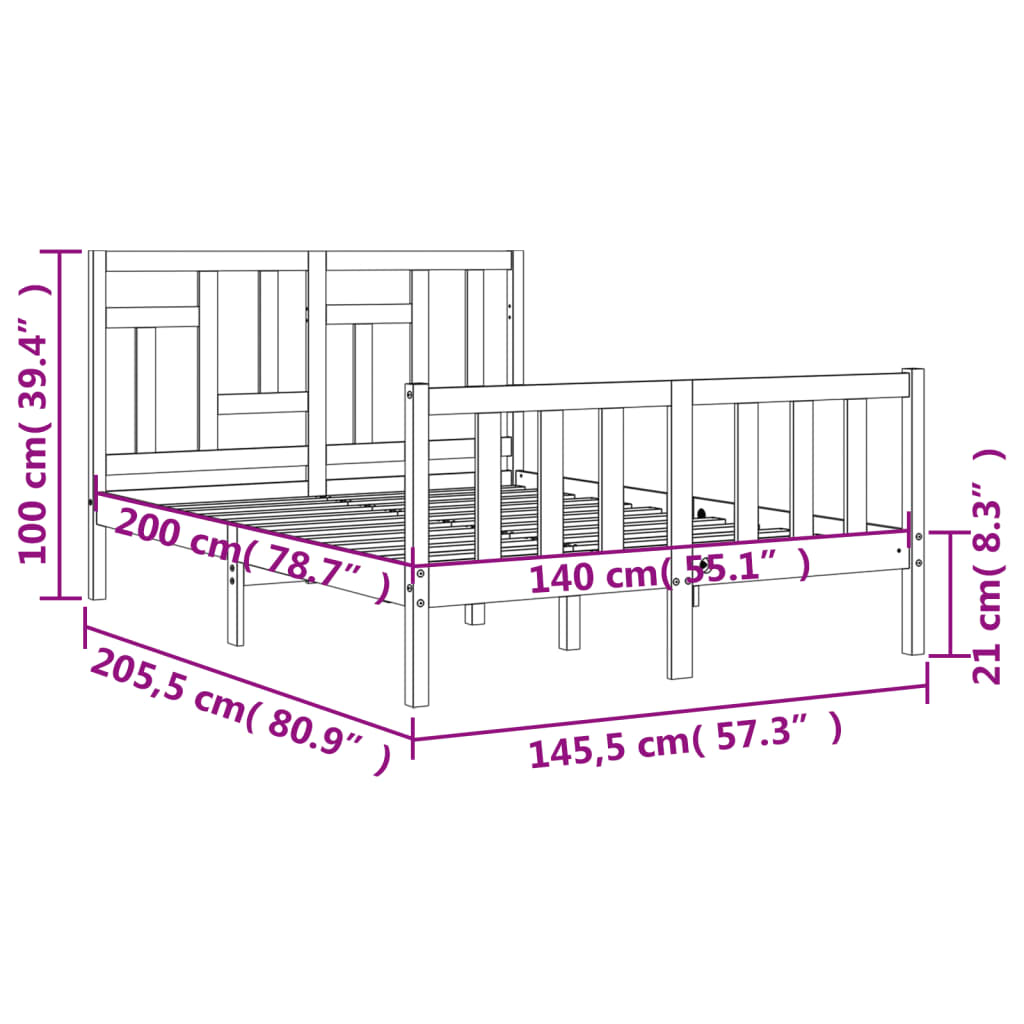 Berkfield Bed Frame with Headboard Honey Brown 140x200 cm Solid Wood