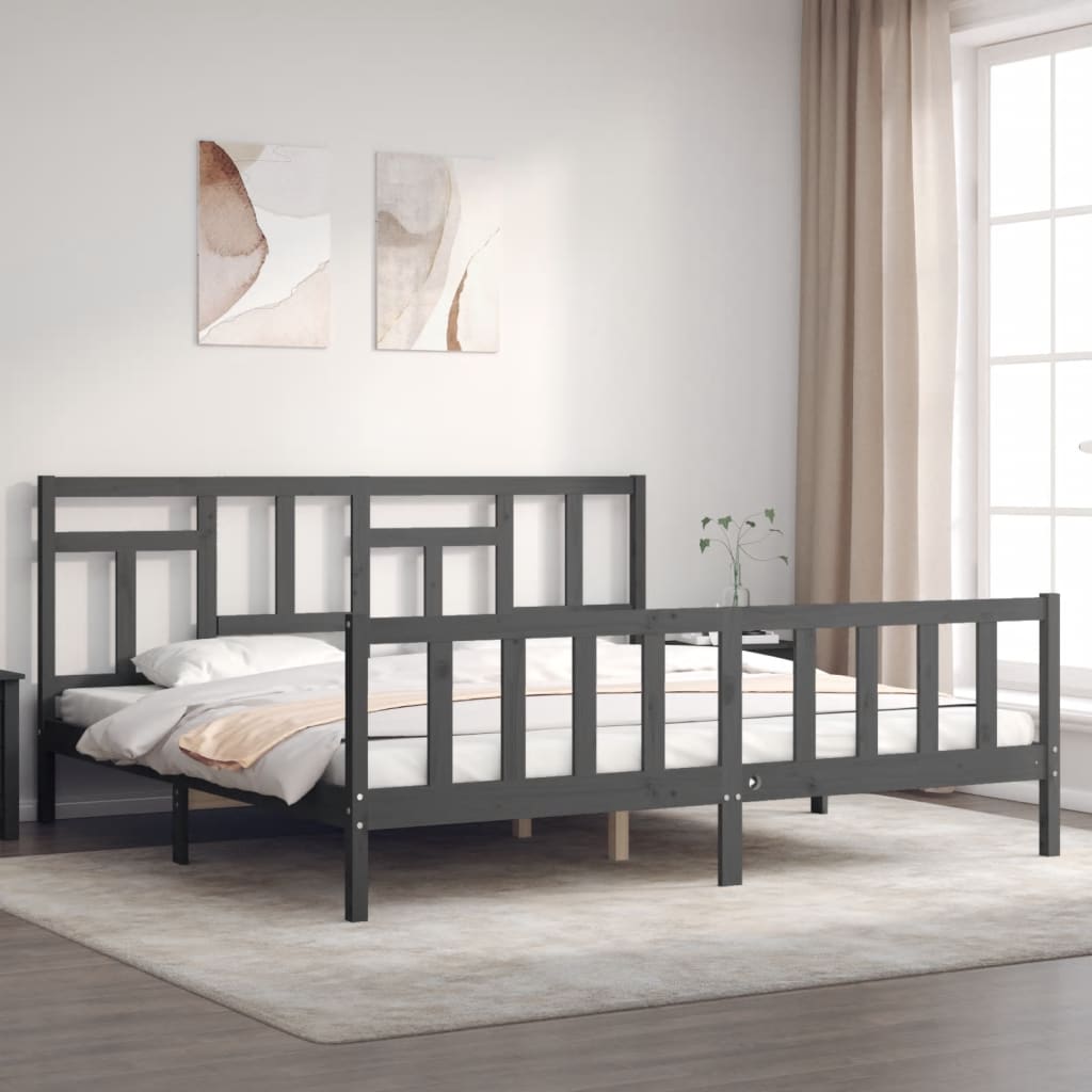 Berkfield Bed Frame with Headboard Grey Super King Size Solid Wood