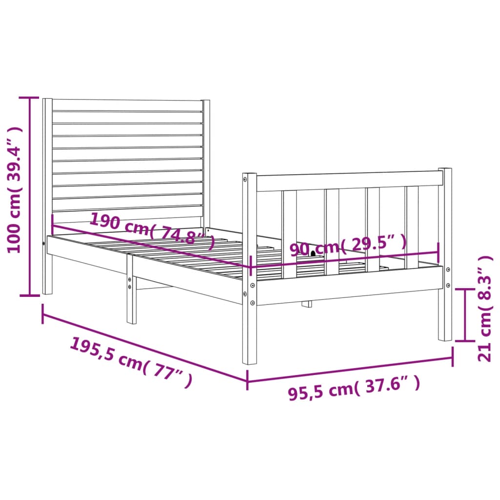 Berkfield Bed Frame with Headboard Grey Single Solid Wood