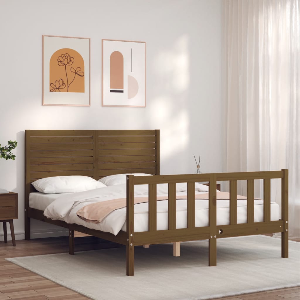 Berkfield Bed Frame with Headboard Honey Brown Small Double Solid Wood