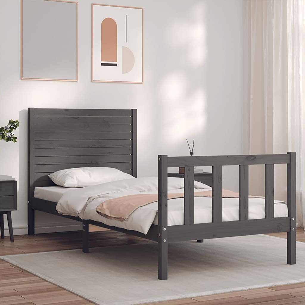 Berkfield Bed Frame with Headboard Grey 90x200 cm Solid Wood