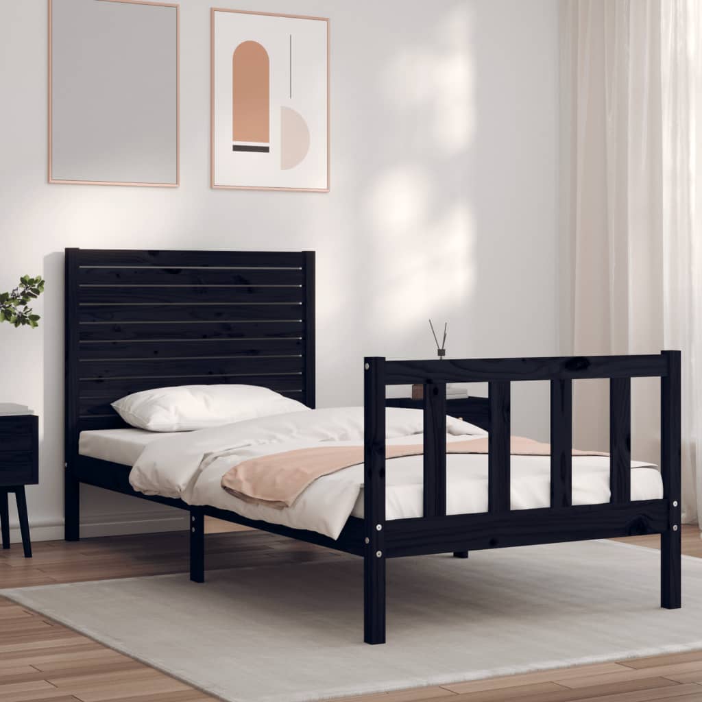 Berkfield Bed Frame with Headboard Black 100x200 cm Solid Wood