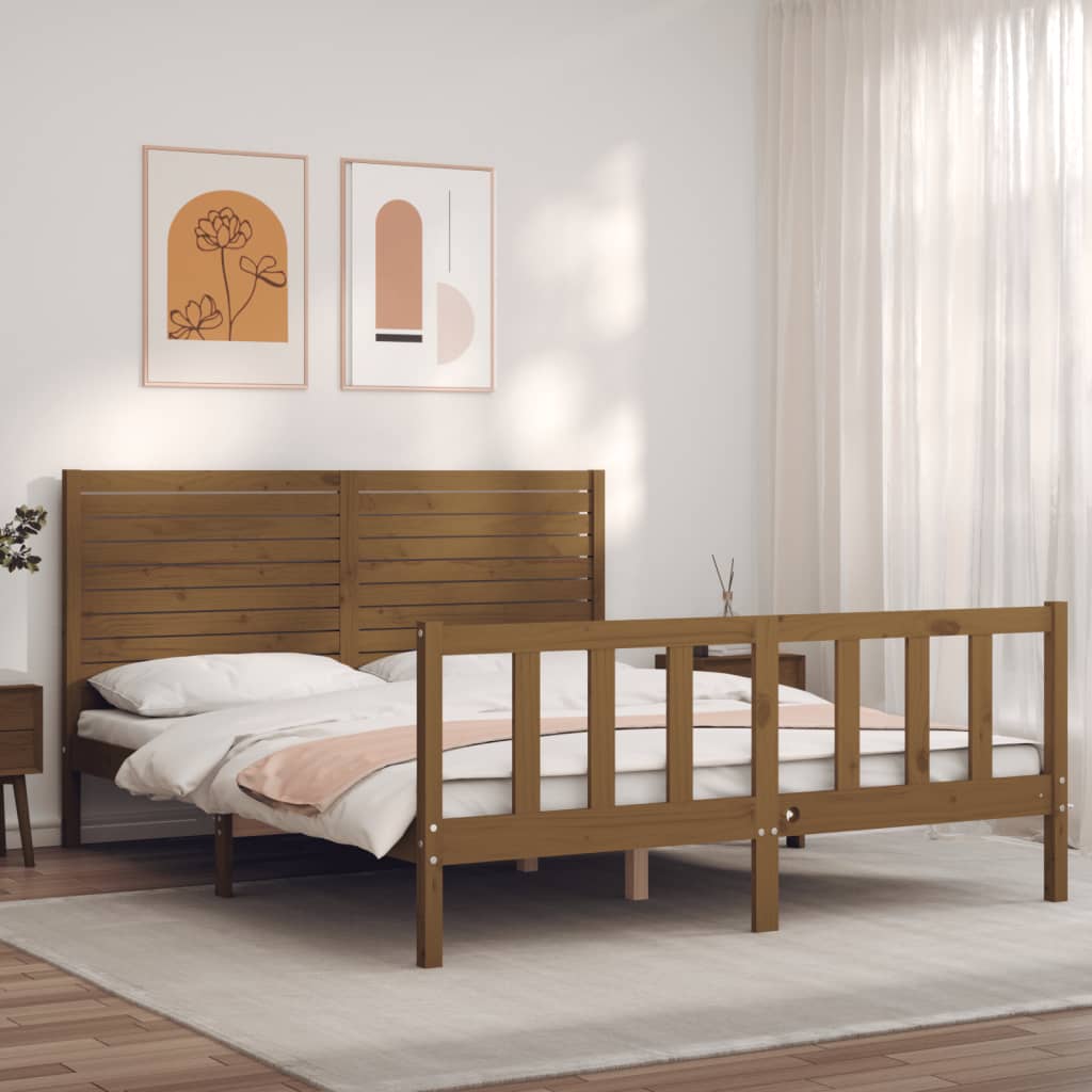 Berkfield Bed Frame with Headboard Honey Brown King Size Solid Wood