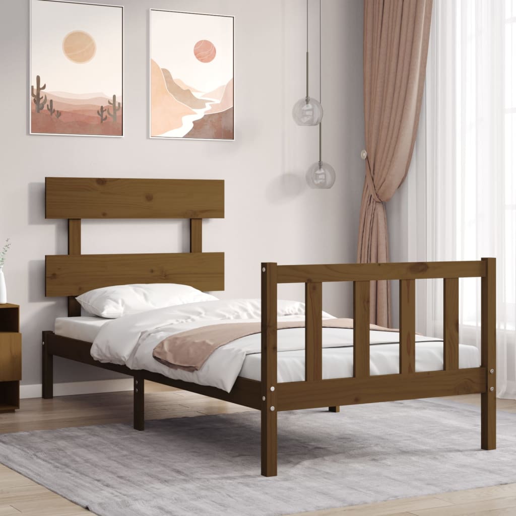 Berkfield Bed Frame with Headboard Honey Brown Small Single Solid Wood