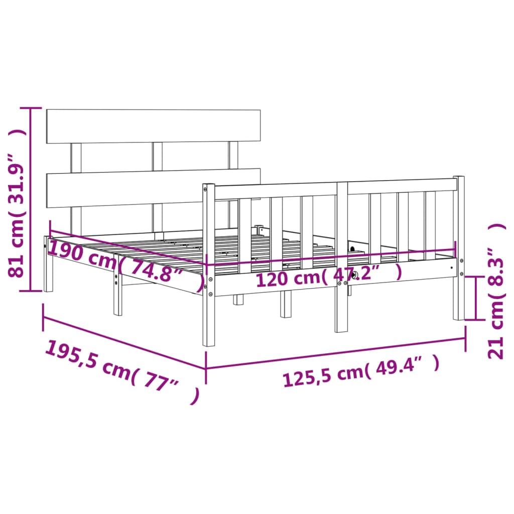 Berkfield Bed Frame with Headboard White Small Double Solid Wood