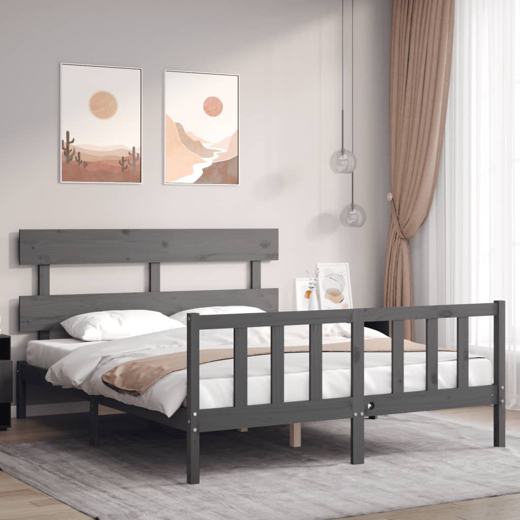 Berkfield Bed Frame with Headboard Grey 160x200 cm Solid Wood