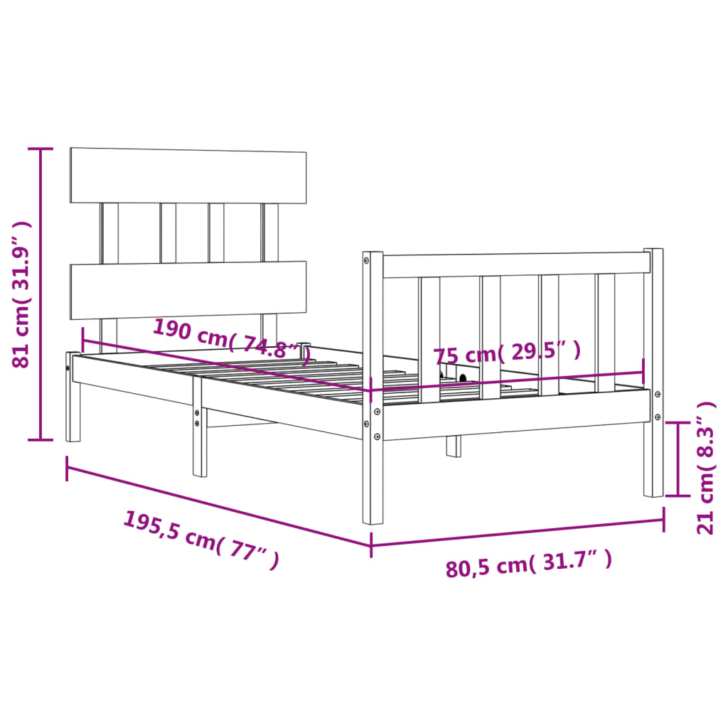Berkfield Bed Frame with Headboard Small Single Solid Wood