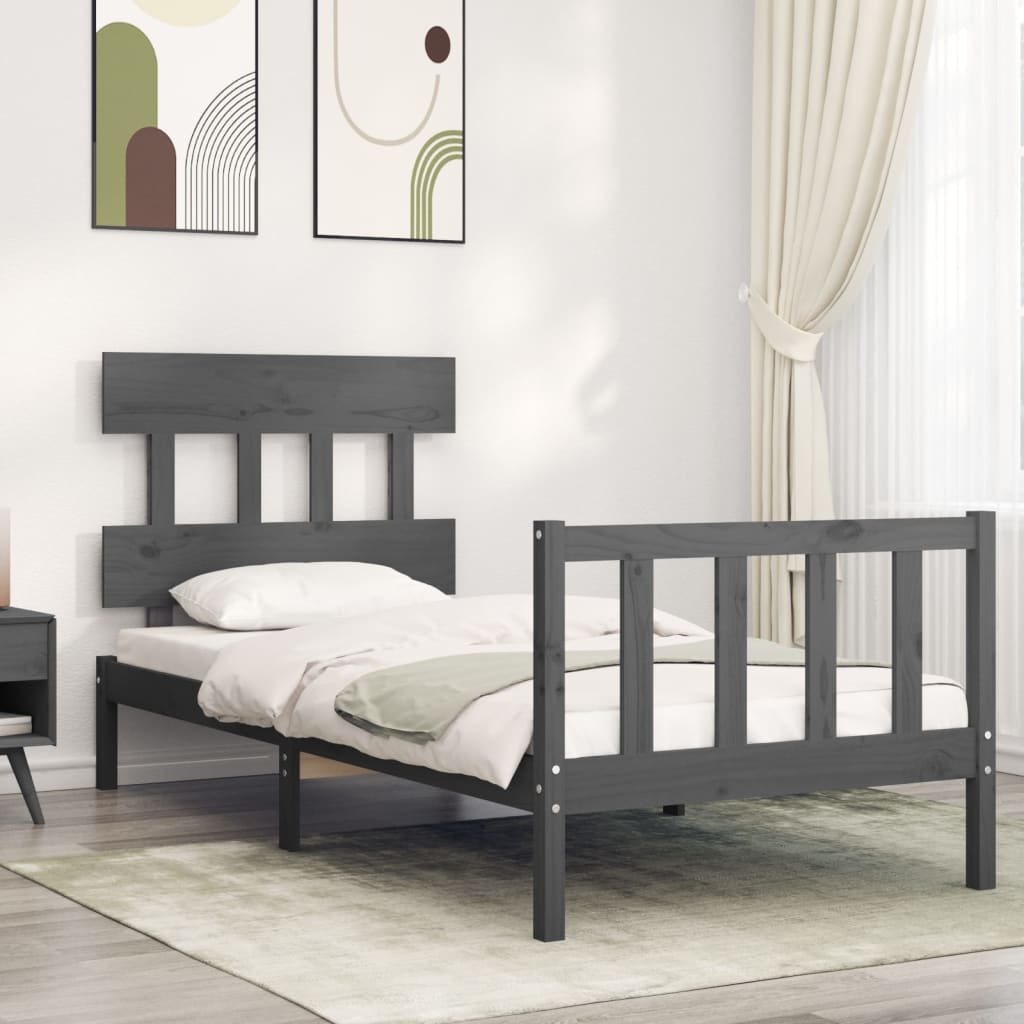 Berkfield Bed Frame with Headboard Grey Small Single Solid Wood