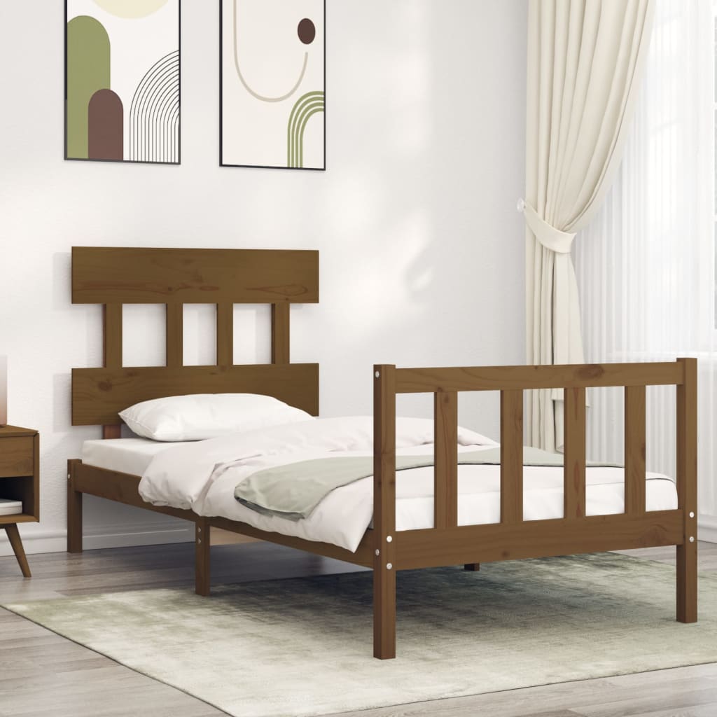 Berkfield Bed Frame with Headboard Honey Brown Small Single Solid Wood
