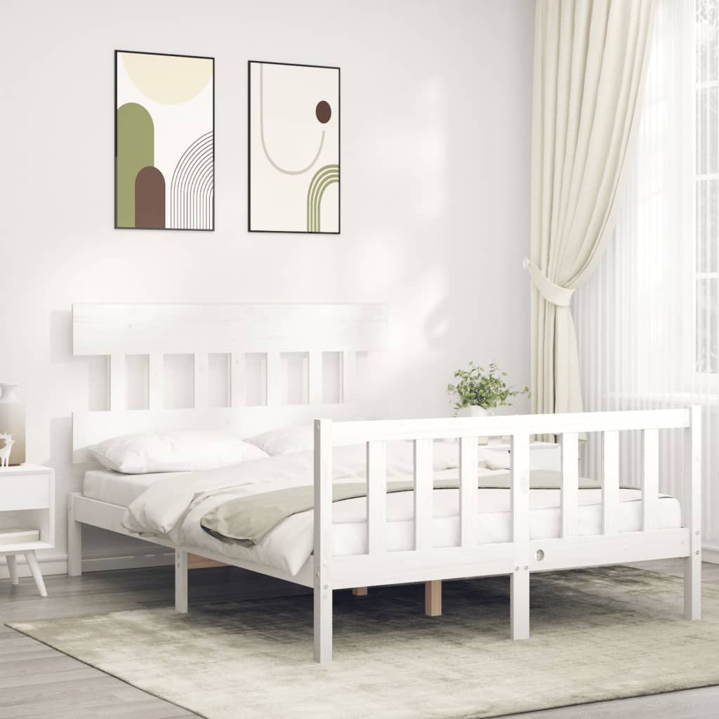 Berkfield Bed Frame with Headboard White Small Double Solid Wood