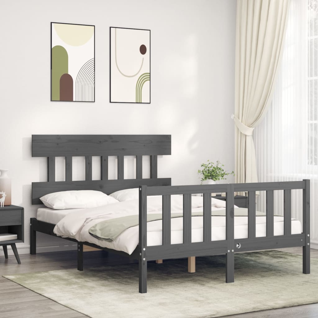 Berkfield Bed Frame with Headboard Grey 120x200 cm Solid Wood