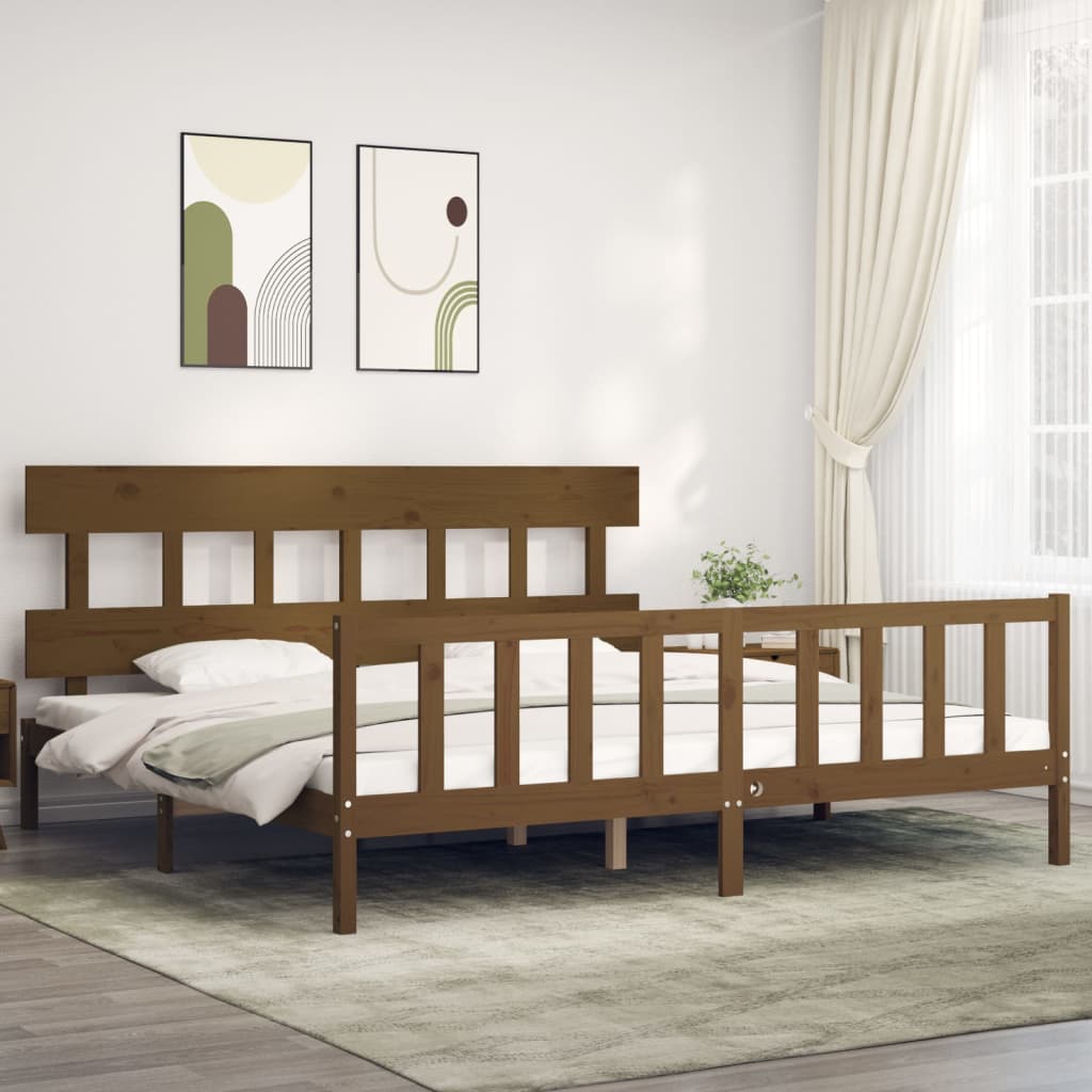 Berkfield Bed Frame with Headboard Honey Brown 200x200 cm Solid Wood