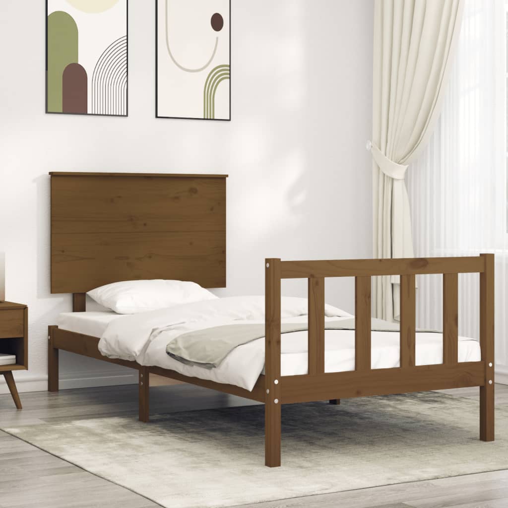 Berkfield Bed Frame with Headboard Honey Brown Single Solid Wood