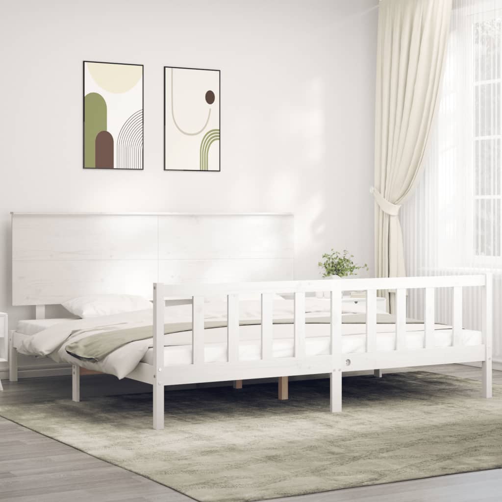 Berkfield Bed Frame with Headboard White 200x200 cm Solid Wood
