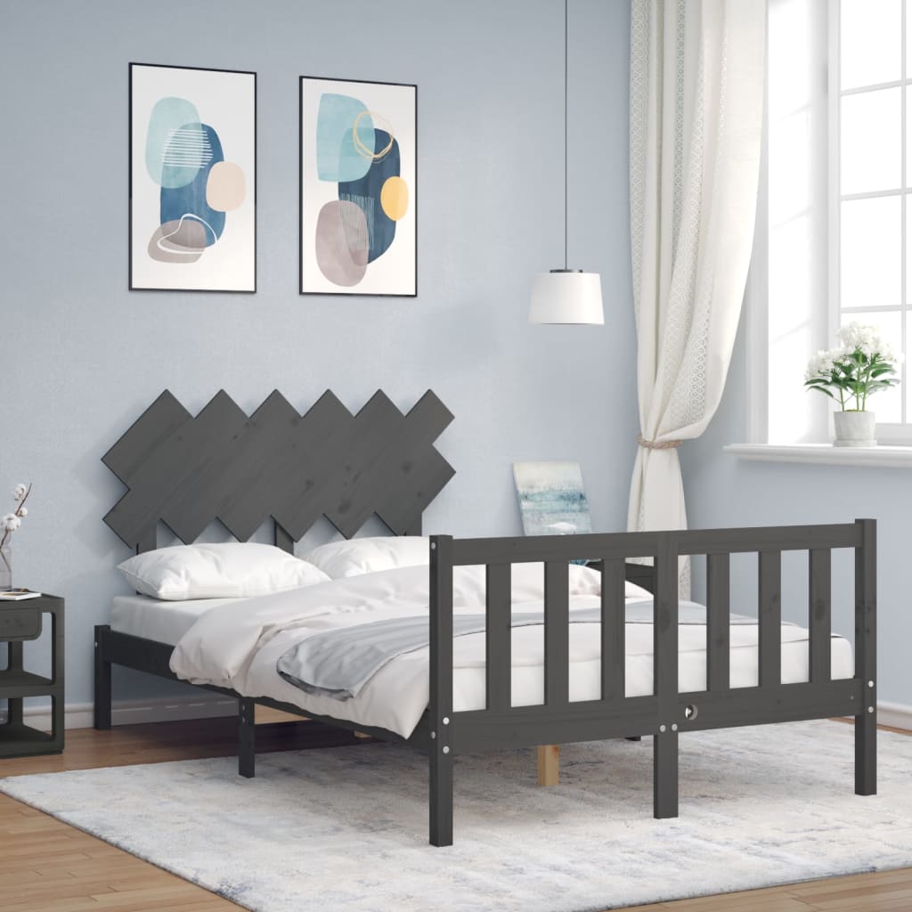 Berkfield Bed Frame with Headboard Grey Small Double Solid Wood