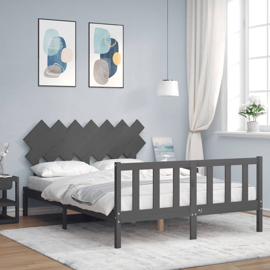 Berkfield Bed Frame with Headboard Grey 140x200 cm Solid Wood
