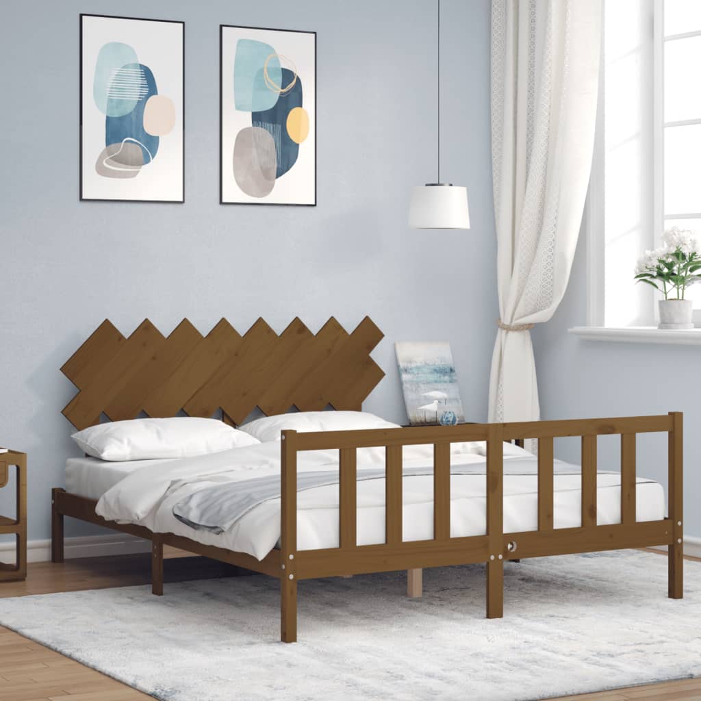 Berkfield Bed Frame with Headboard Honey Brown 160x200 cm Solid Wood