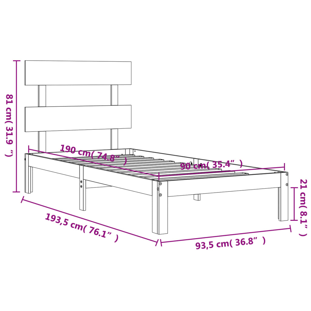 Berkfield Bed Frame with Headboard White Single Solid Wood
