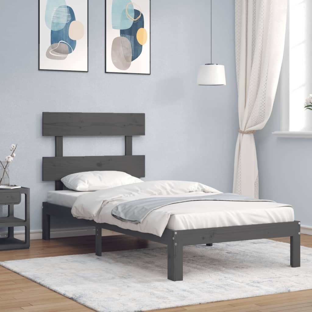 Berkfield Bed Frame with Headboard Grey Single Solid Wood
