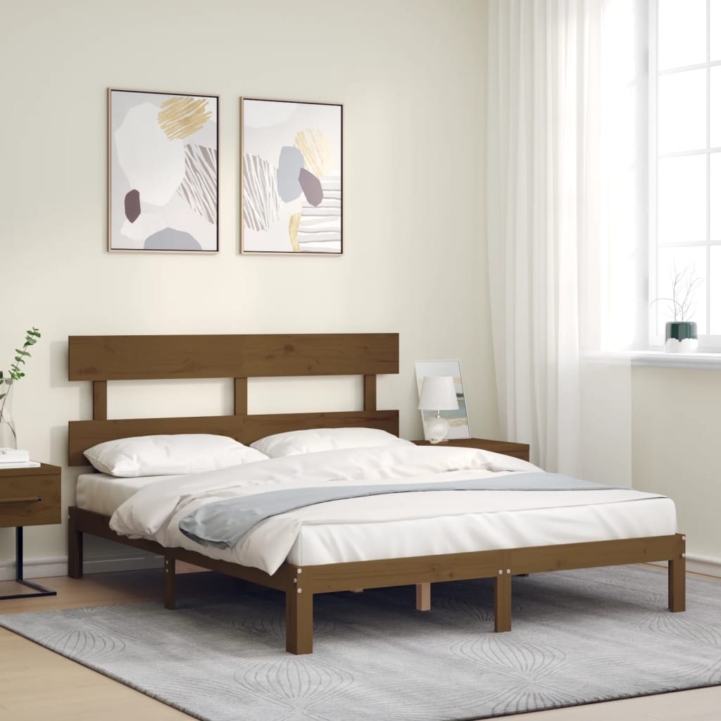 Berkfield Bed Frame with Headboard Honey Brown 160x200 cm Solid Wood