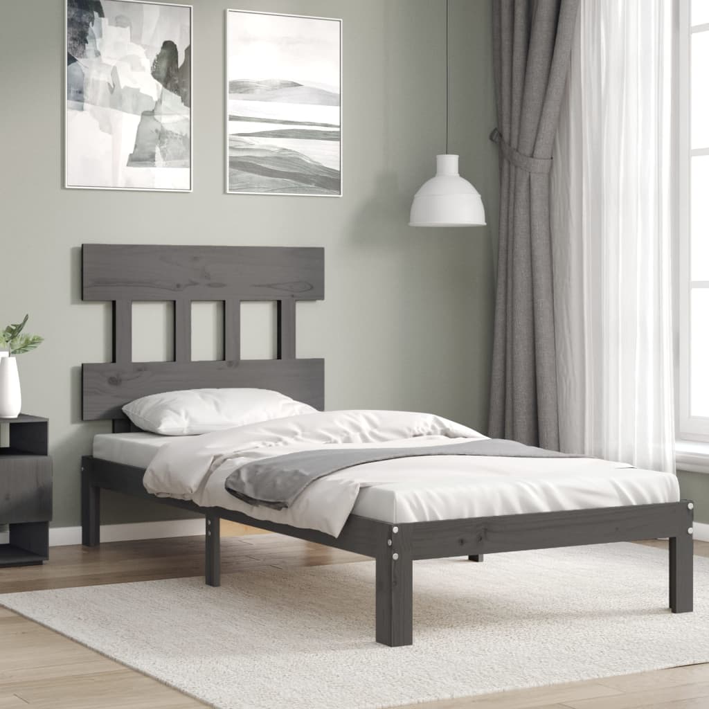 Berkfield Bed Frame with Headboard Grey Single Solid Wood