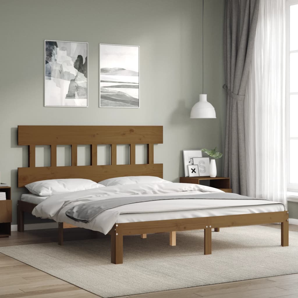 Berkfield Bed Frame with Headboard Honey Brown King Size Solid Wood