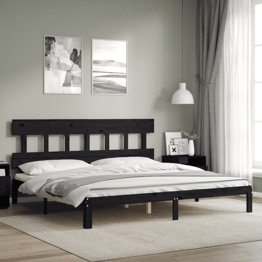 Berkfield Bed Frame with Headboard Black Super King Size Solid Wood