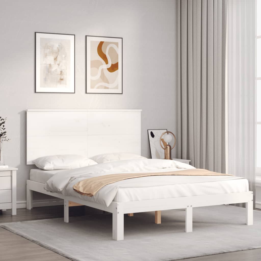 Berkfield Bed Frame with Headboard White Small Double Solid Wood
