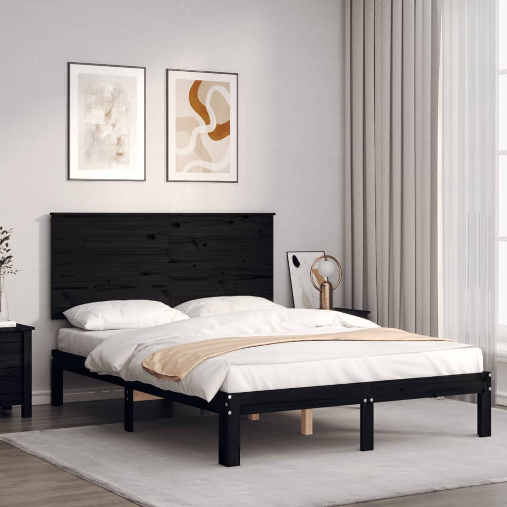 Berkfield Bed Frame with Headboard Black 140x200 cm Solid Wood