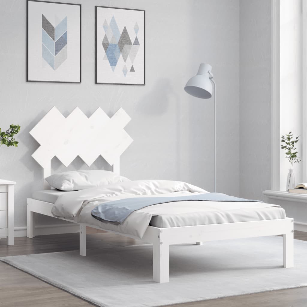 Berkfield Bed Frame with Headboard White Single Solid Wood