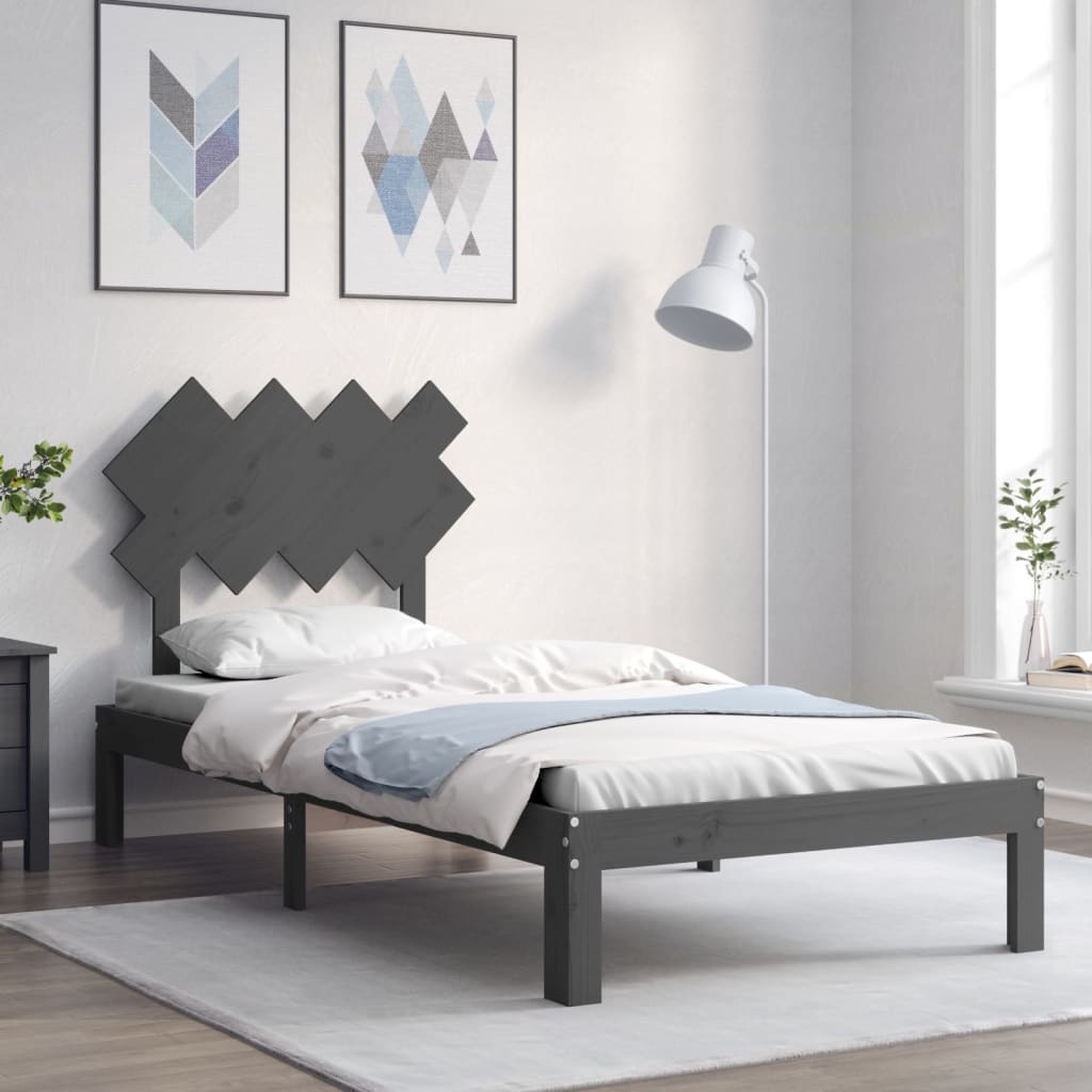 Berkfield Bed Frame with Headboard Grey Single Solid Wood