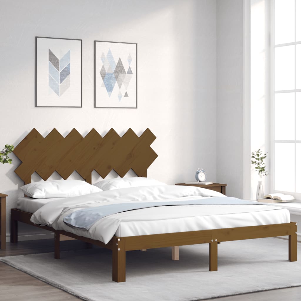 Berkfield Bed Frame with Headboard Honey Brown 140x190 cm Solid Wood