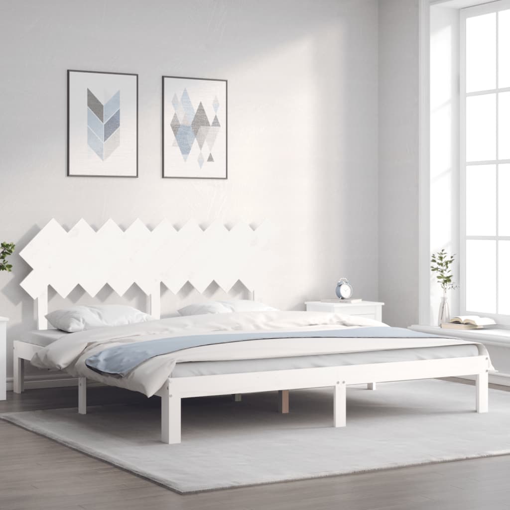 Berkfield Bed Frame with Headboard White Super King Size Solid Wood