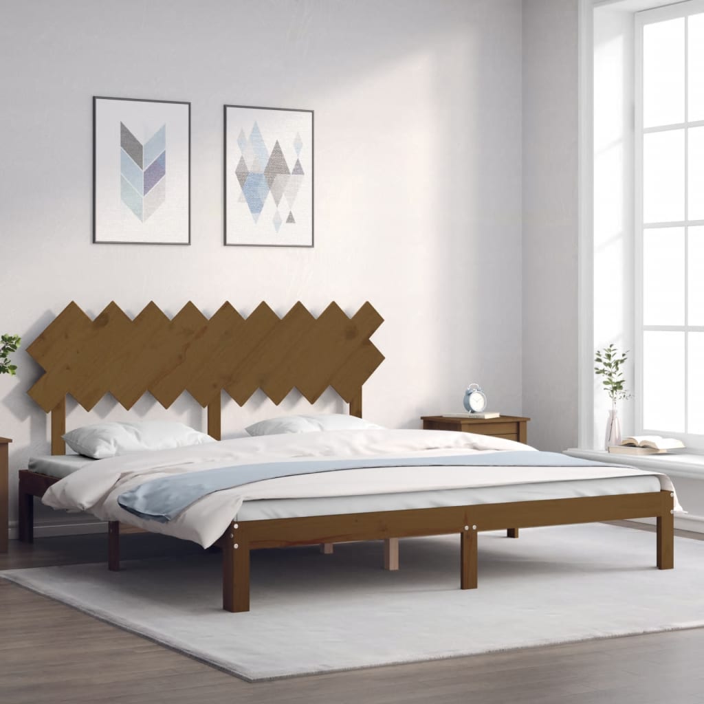 Berkfield Bed Frame with Headboard Honey Brown Super King Size Solid Wood