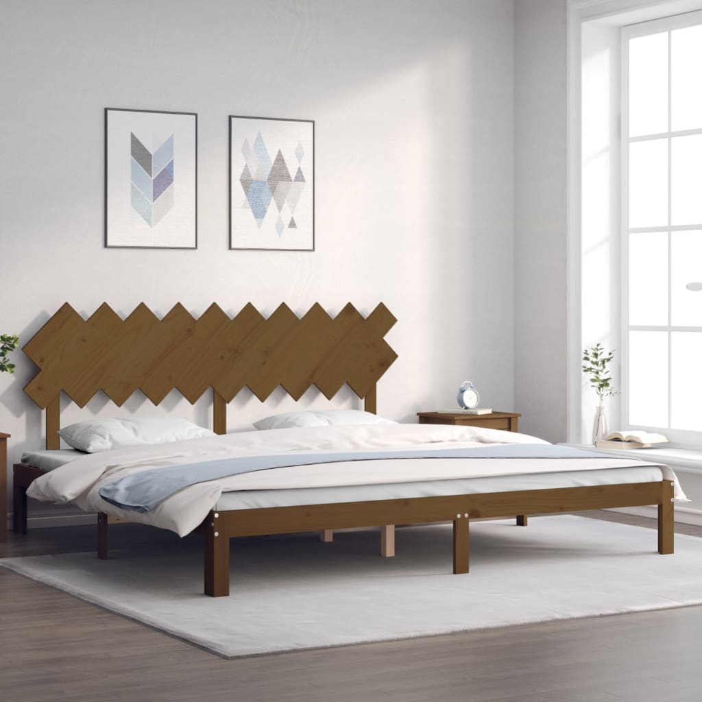 Berkfield Bed Frame with Headboard Honey Brown 200x200 cm Solid Wood