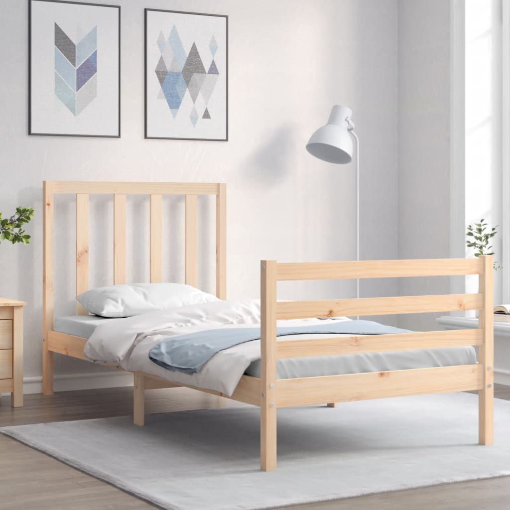 Berkfield Bed Frame with Headboard Single Solid Wood