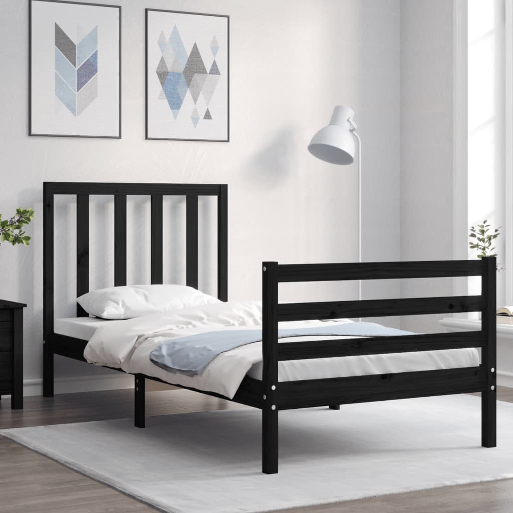 Berkfield Bed Frame with Headboard Black Single Solid Wood