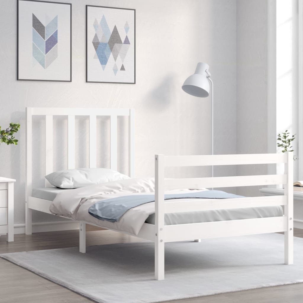 Berkfield Bed Frame with Headboard White 100x200 cm Solid Wood