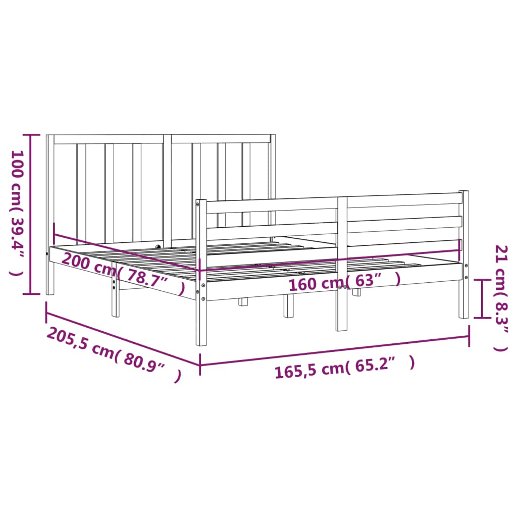 Berkfield Bed Frame with Headboard 160x200 cm Solid Wood