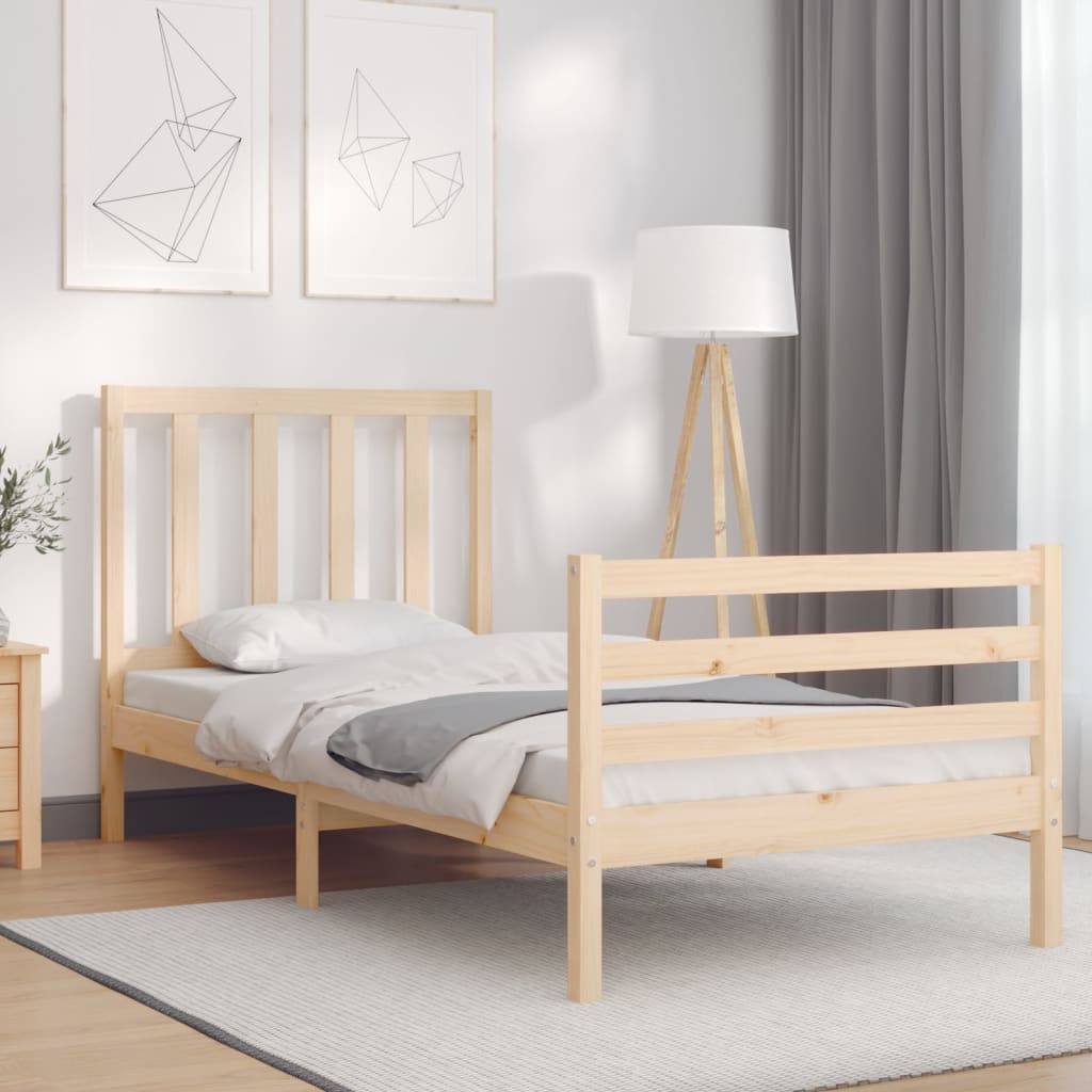 Berkfield Bed Frame with Headboard Single Solid Wood