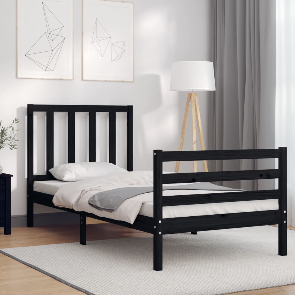 Berkfield Bed Frame with Headboard Black 90x200 cm Solid Wood