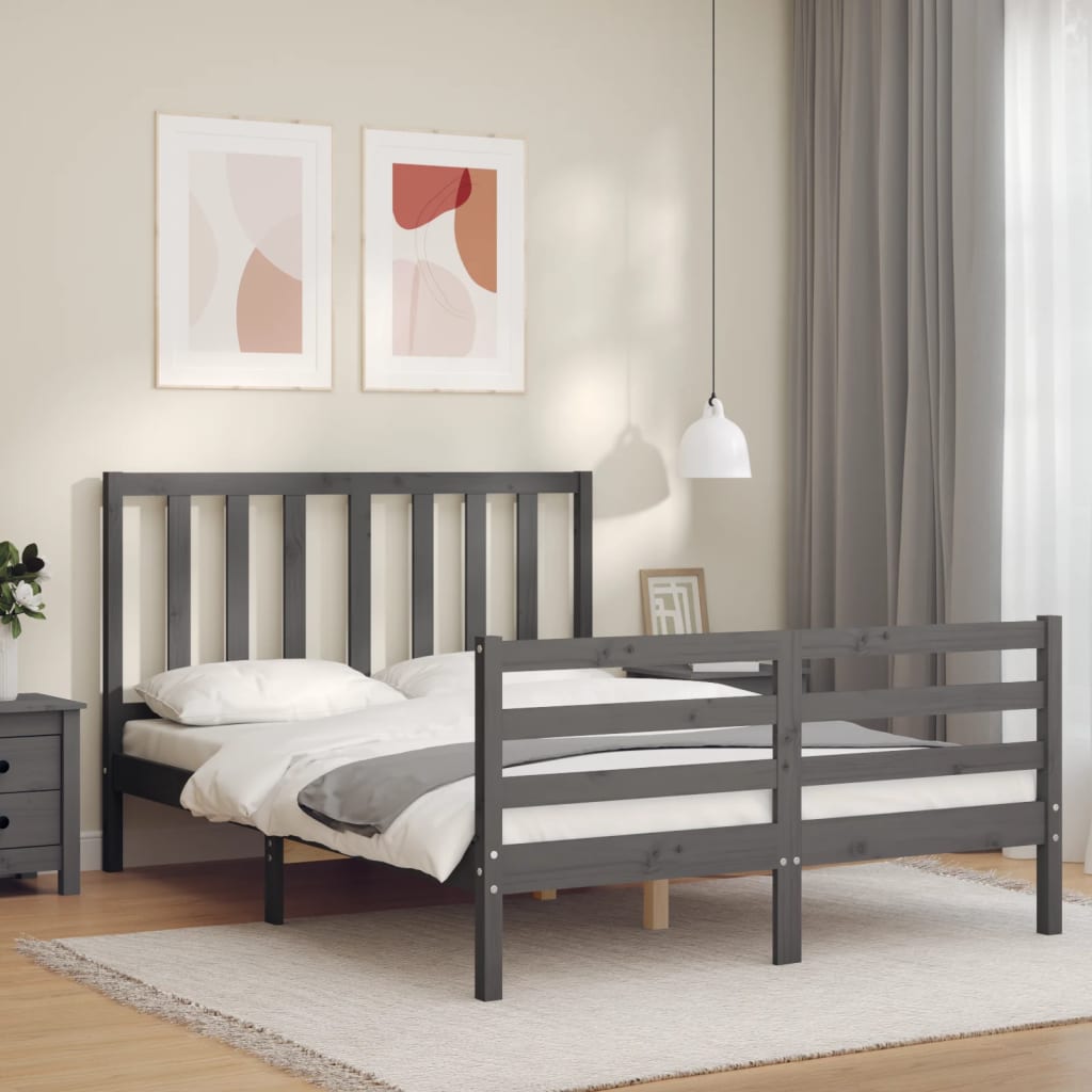 Berkfield Bed Frame with Headboard Grey 140x200 cm Solid Wood