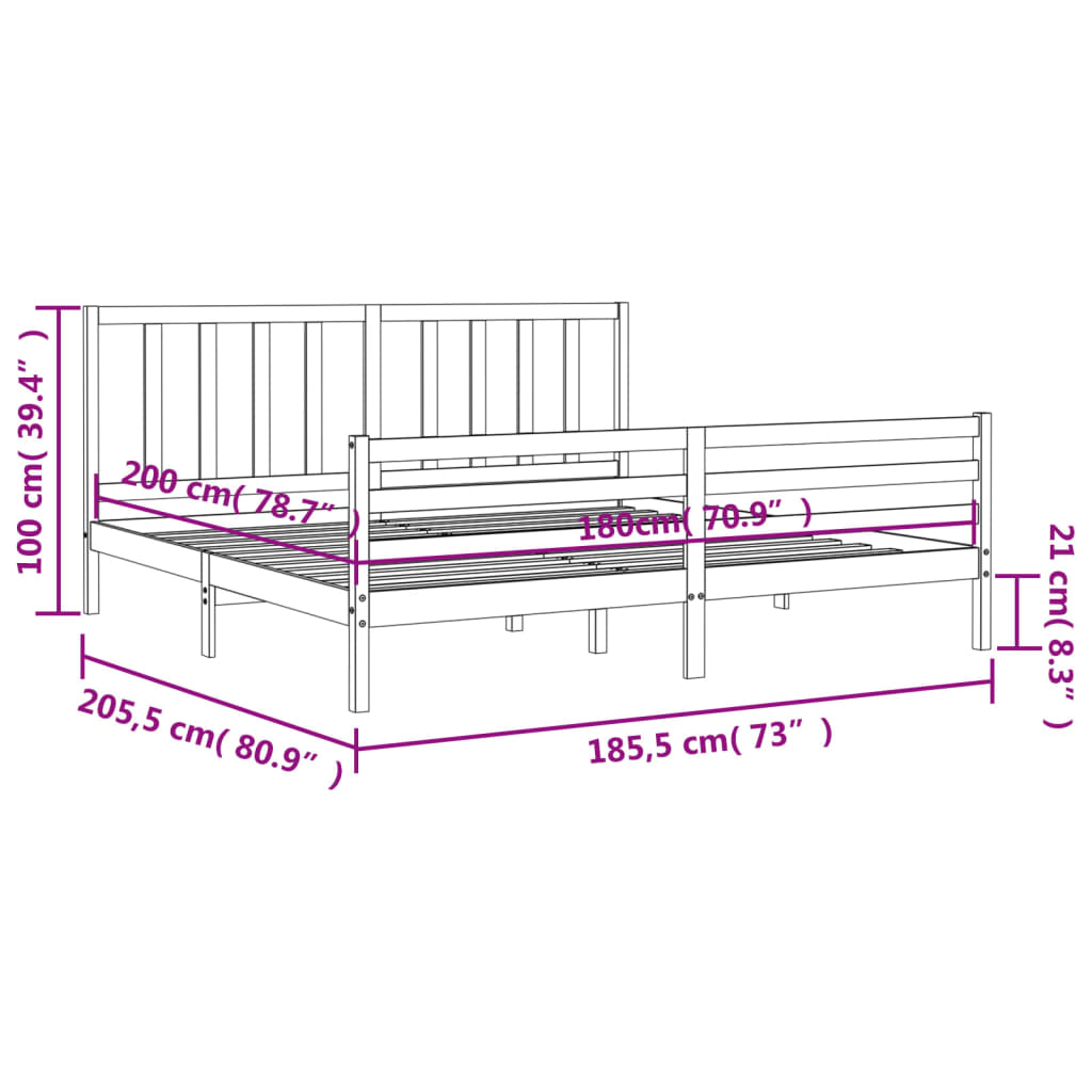 Berkfield Bed Frame with Headboard Honey Brown Super King Size Solid Wood