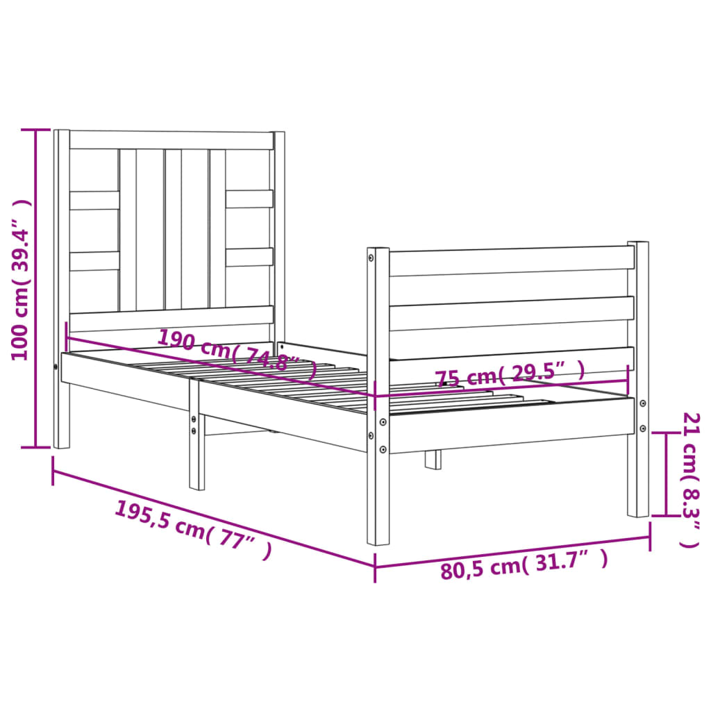 Berkfield Bed Frame with Headboard Small Single Solid Wood