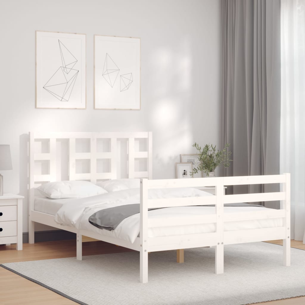 Berkfield Bed Frame with Headboard White Small Double Solid Wood