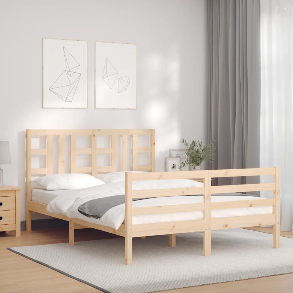Berkfield Bed Frame with Headboard Double Solid Wood