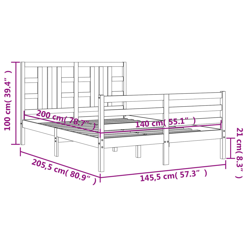 Berkfield Bed Frame with Headboard Black 140x200 cm Solid Wood
