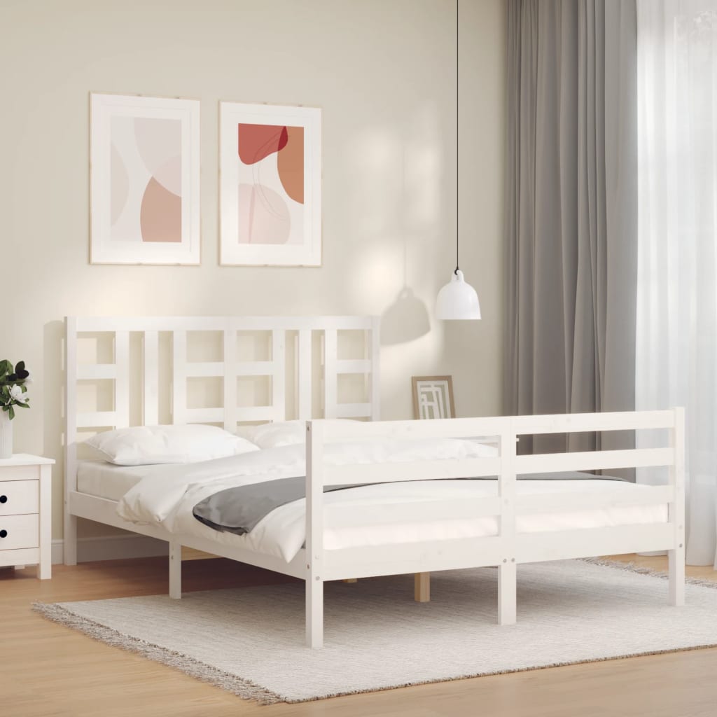 Berkfield Bed Frame with Headboard White 160x200 cm Solid Wood
