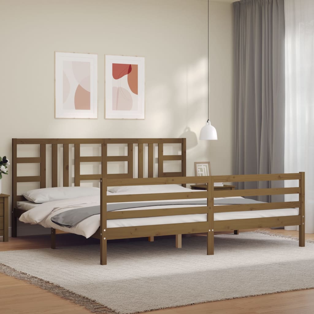 Berkfield Bed Frame with Headboard Honey Brown 200x200 cm Solid Wood